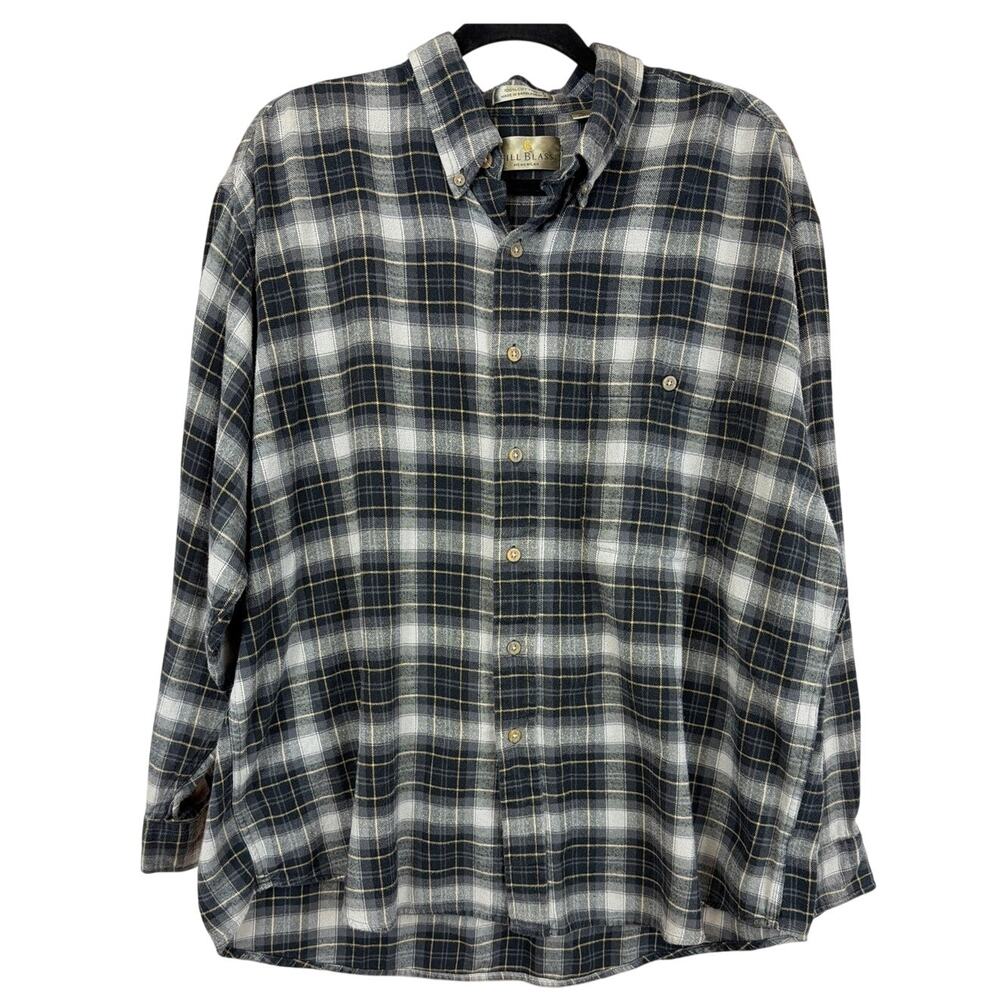 Bill Blass Black Gray Plaid Long Sleeve Cotton Flannel Shirt XL